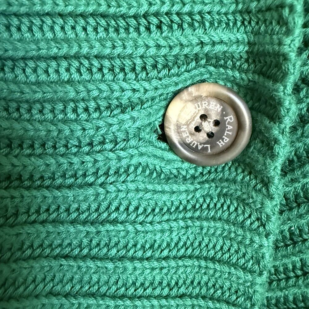 Lauren Ralph Lauren Green Cotton Knit Shawl Cardigan Medium Classy Preppy Money - Picture 6 of 11